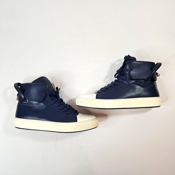 Buscemi Navy Blue Italian Leather Hi Top Sneakers With Padlock Size 40/US 7 - Picture 9 of 9